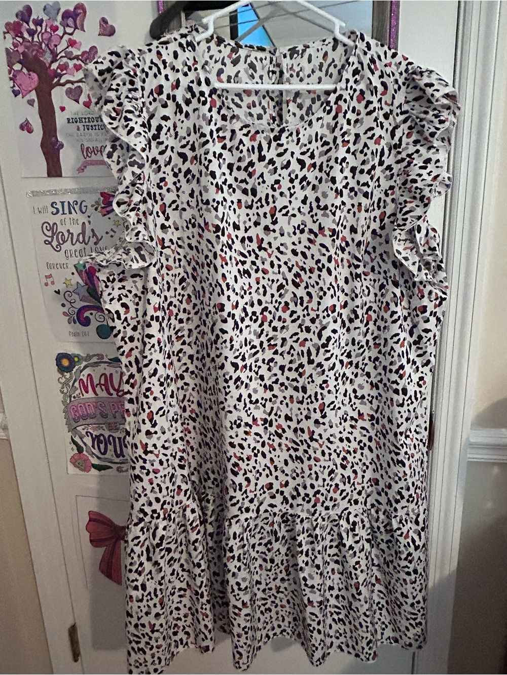 SHEIN Cream Leopard Print Dress with Pink and Black Spots